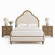 Queen Bedroom Set, Oak Brown, Gold, Ivory Wood, 3 Piece Set with 2 Nightstands