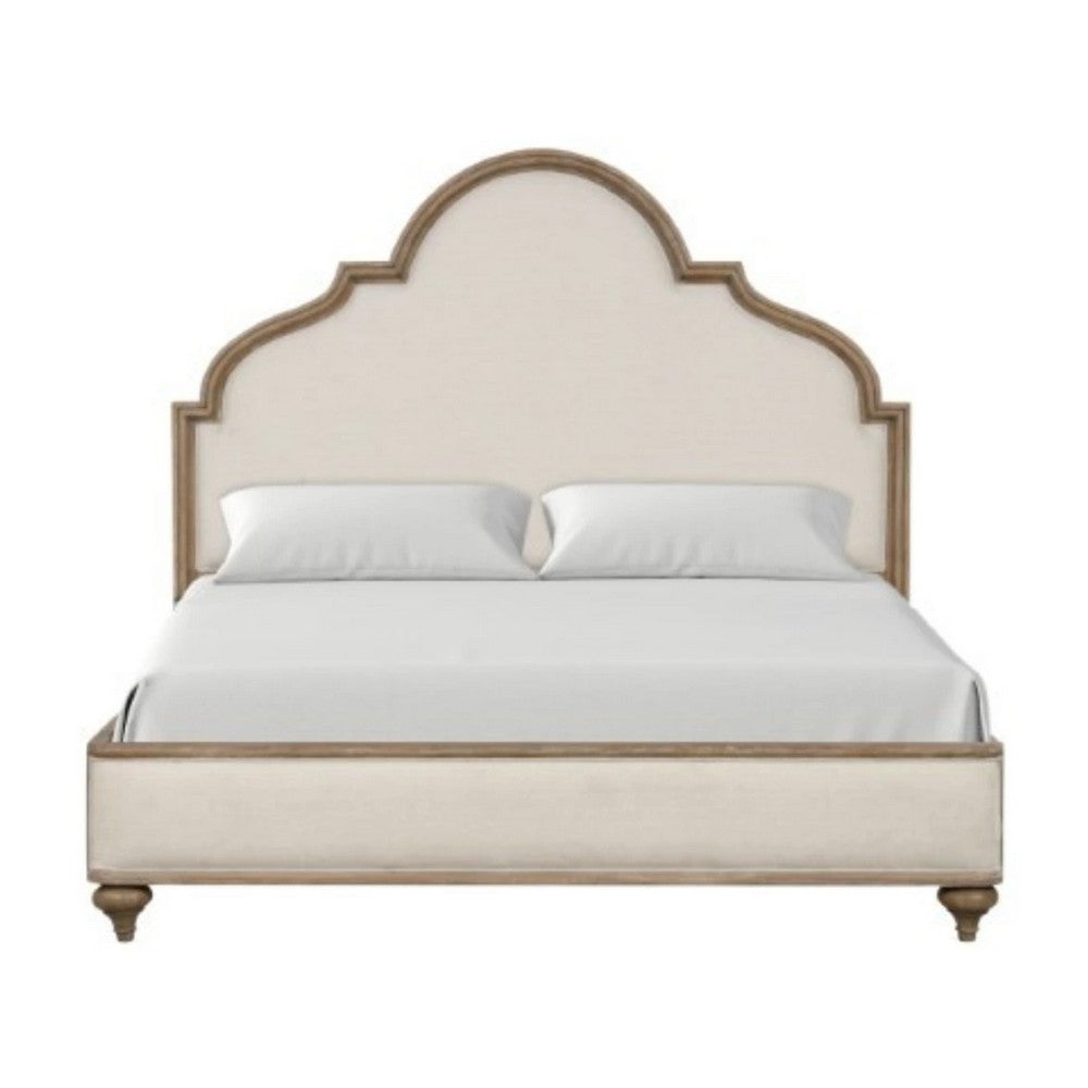 Queen Bedroom Set, Oak Brown, Gold, Ivory Wood, 3 Piece Set with 2 Nightstands