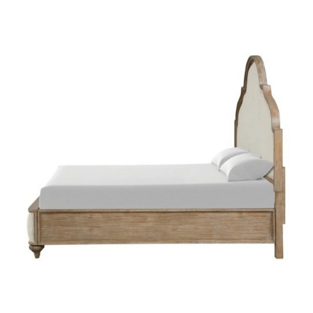 Queen Bedroom Set, Oak Brown, Gold, Ivory Wood, 3 Piece Set with 2 Nightstands