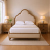Queen Bedroom Set, Oak Brown, Gold, Ivory Wood, 3 Piece Set with 2 Nightstands