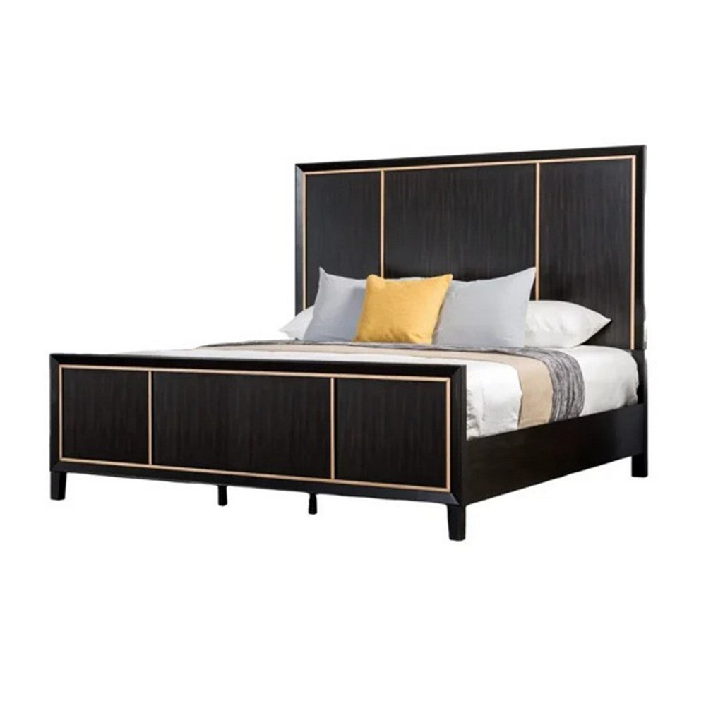 Queen Bedroom Set, Espresso Brown, Gold Wood, 2 Piece Set with Nightstand