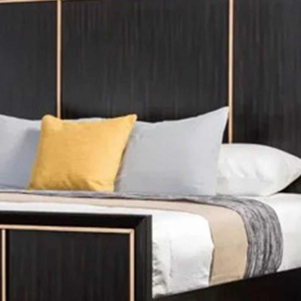 Queen Bedroom Set, Espresso Brown, Gold Wood, 2 Piece Set with Nightstand