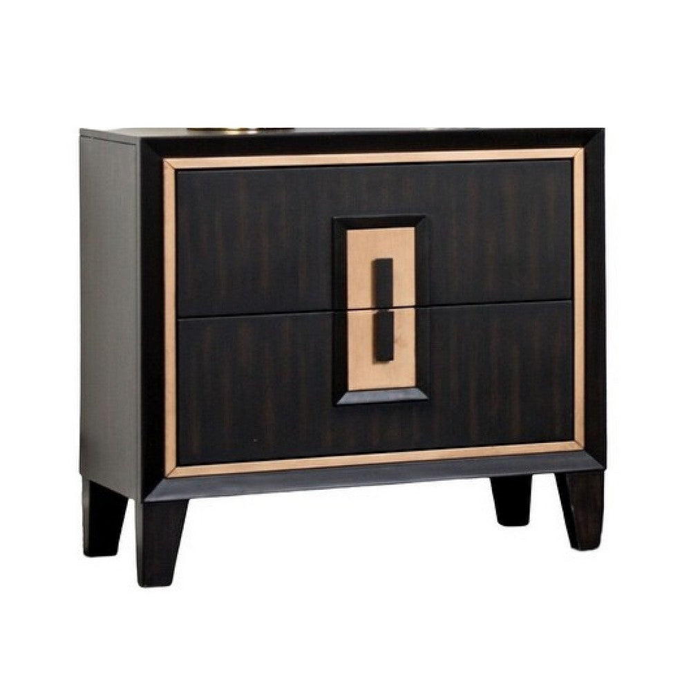 Queen Bedroom Set, Espresso Brown, Gold Wood, 2 Piece Set with Nightstand
