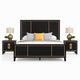 Queen Bedroom Set, Espresso Brown, Gold Wood, 3 Piece Set with 2 Nightstands