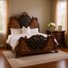 Queen Bedroom Set, Cherry Brown, Oak Brown, Gold, Bronze Wood, 2 Piece Set with Nightstand