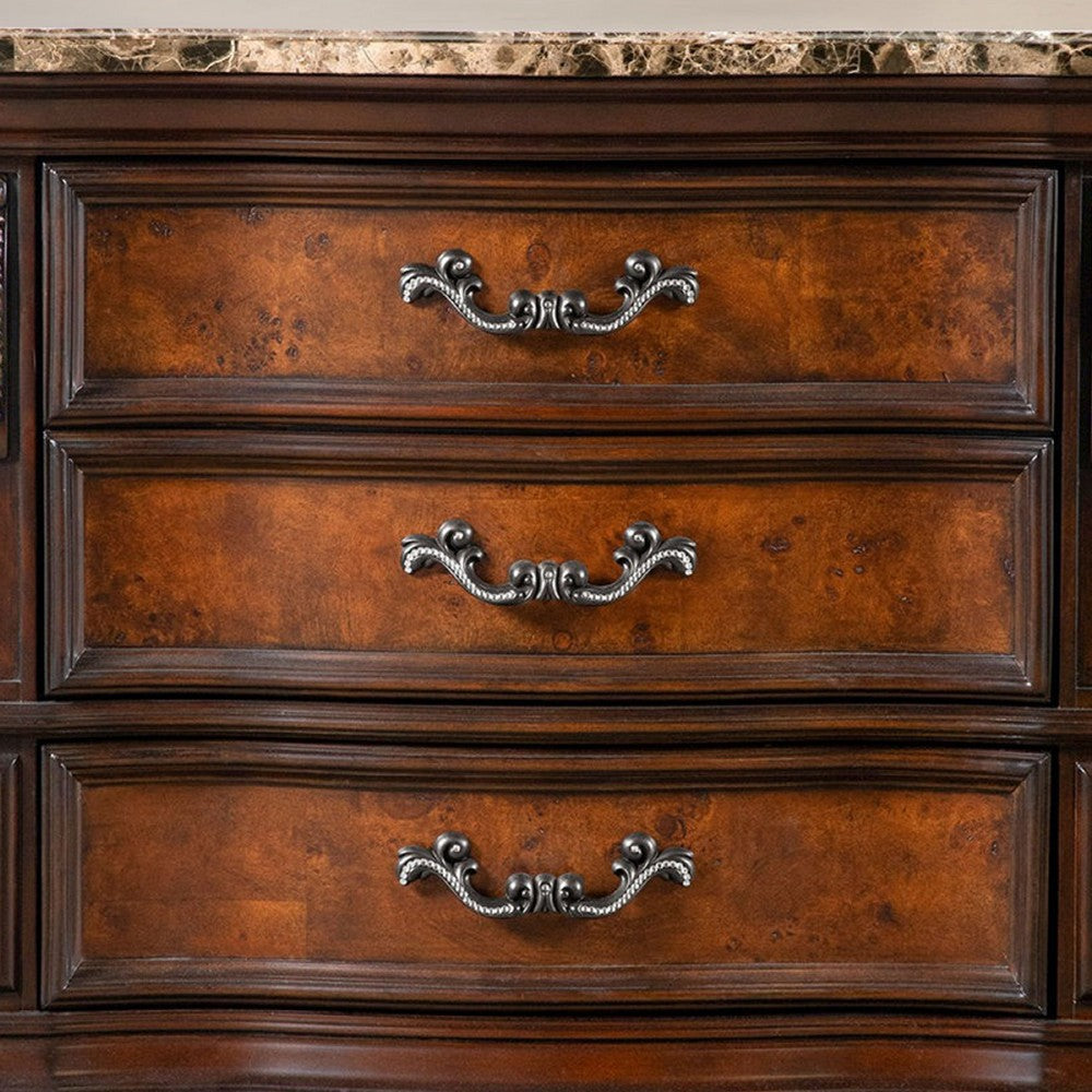 Queen Bedroom Set, Cherry Brown, Oak Brown, Gold, Bronze Wood, 3 Piece Set with 2 Nightstands