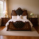 Queen Bedroom Set, Cherry Brown, Oak Brown, Gold, Bronze Wood, 3 Piece Set with 2 Nightstands
