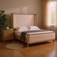 Queen Bedroom Set, Natural Oak Brown, White Wood, 2 Piece Set with Nightstand