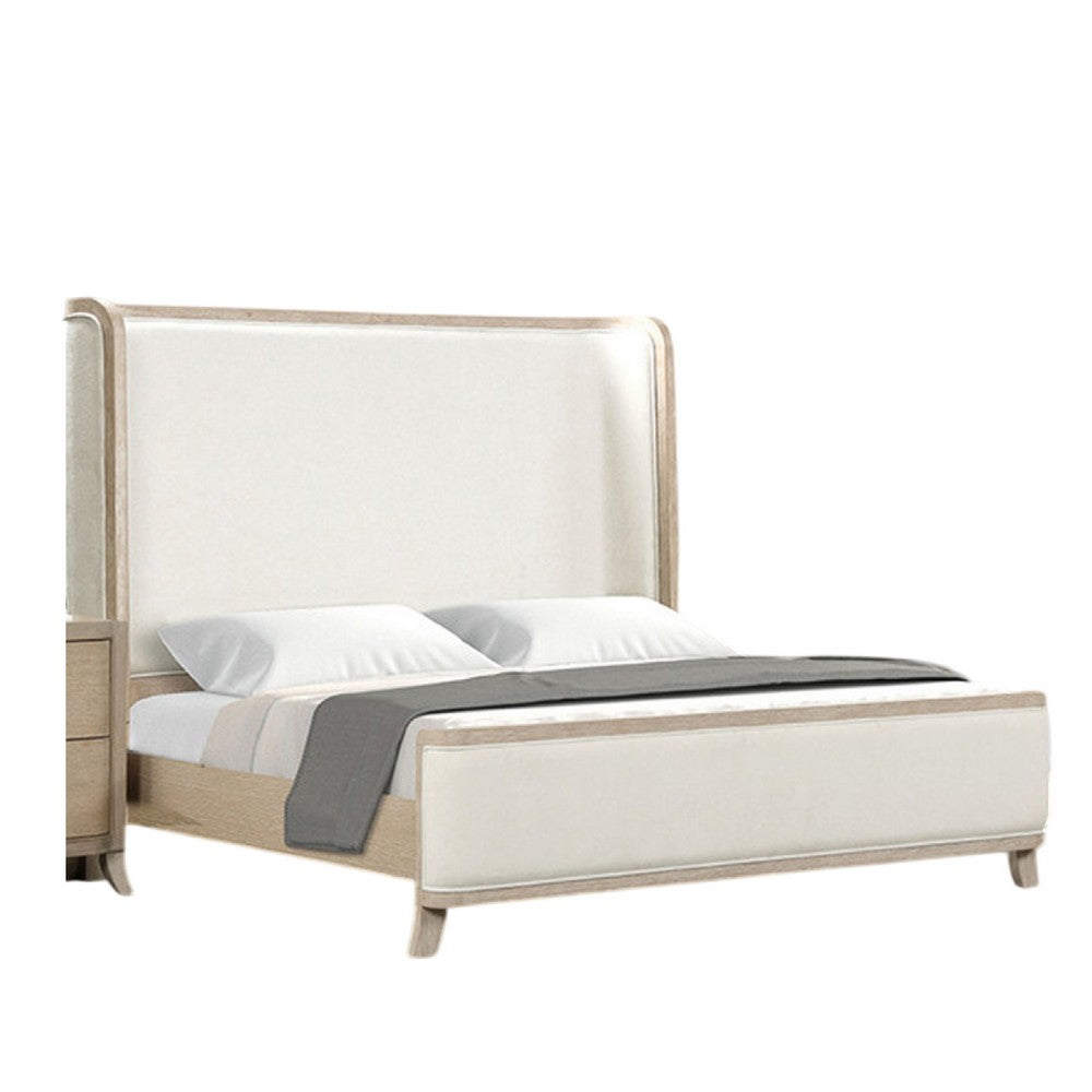 Queen Bedroom Set, Natural Oak Brown, White Wood, 3 Piece Set with 2 Nightstands