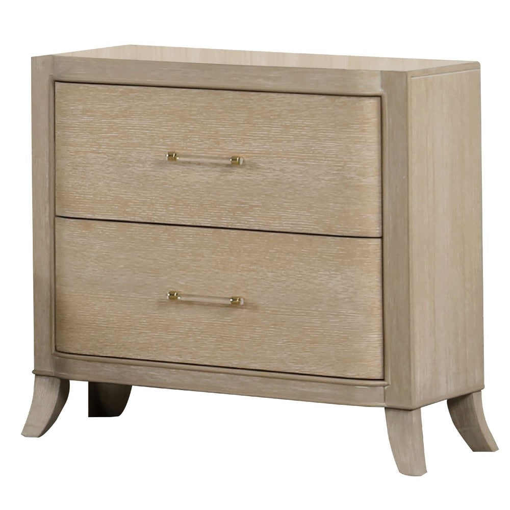 Queen Bedroom Set, Natural Oak Brown, White Wood, 3 Piece Set with 2 Nightstands