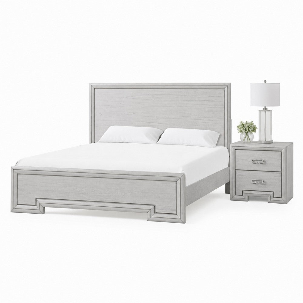Queen Bedroom Set, White, Nickel Wood, 2 Piece Set with Nightstand