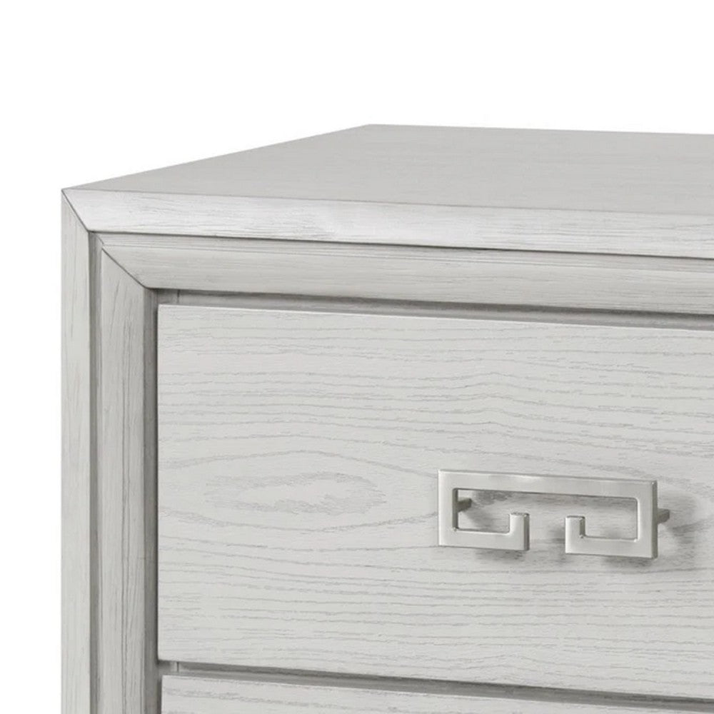 Queen Bedroom Set, White, Nickel Wood, 2 Piece Set with Nightstand