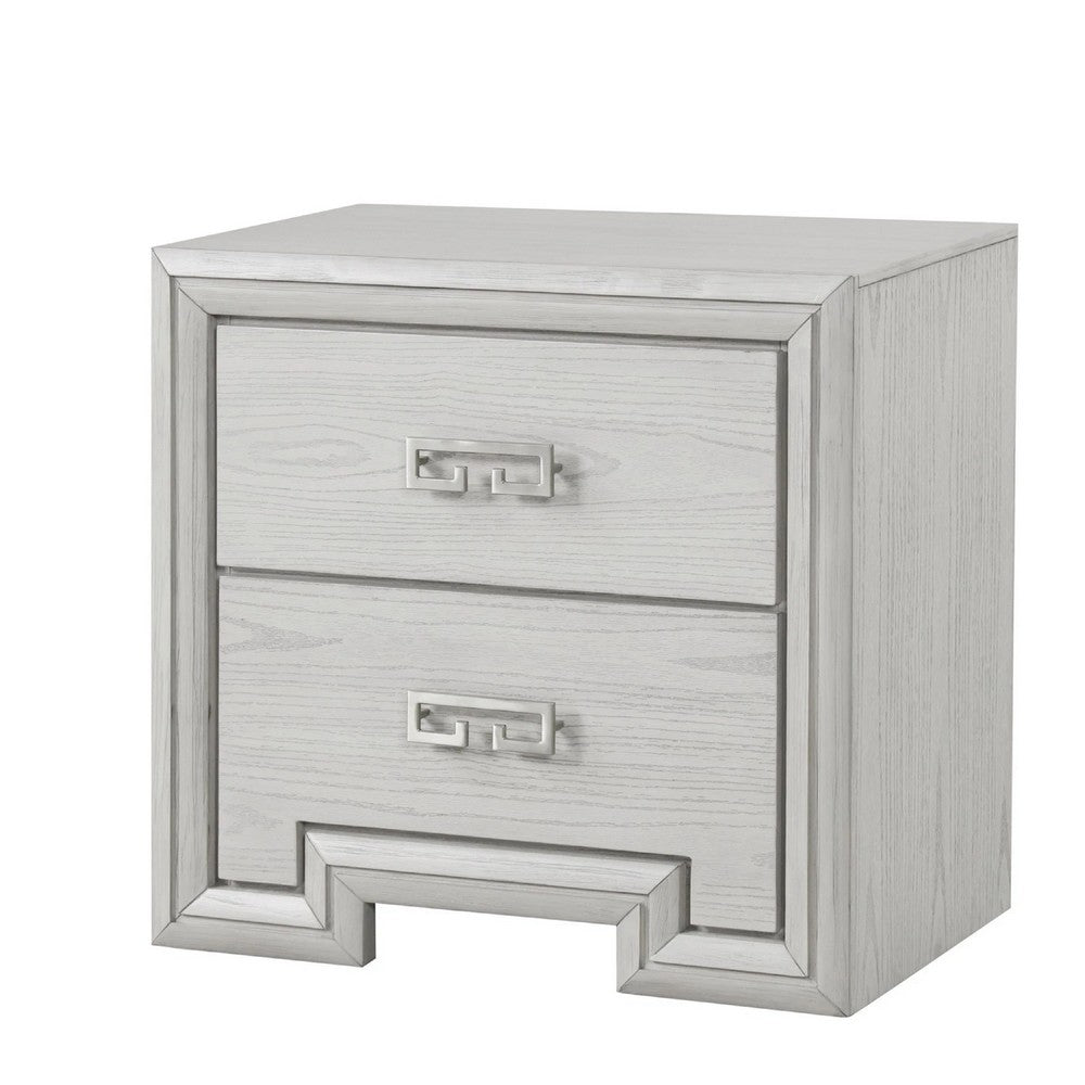 Queen Bedroom Set, White, Nickel Wood, 3 Piece Set with 2 Nightstands