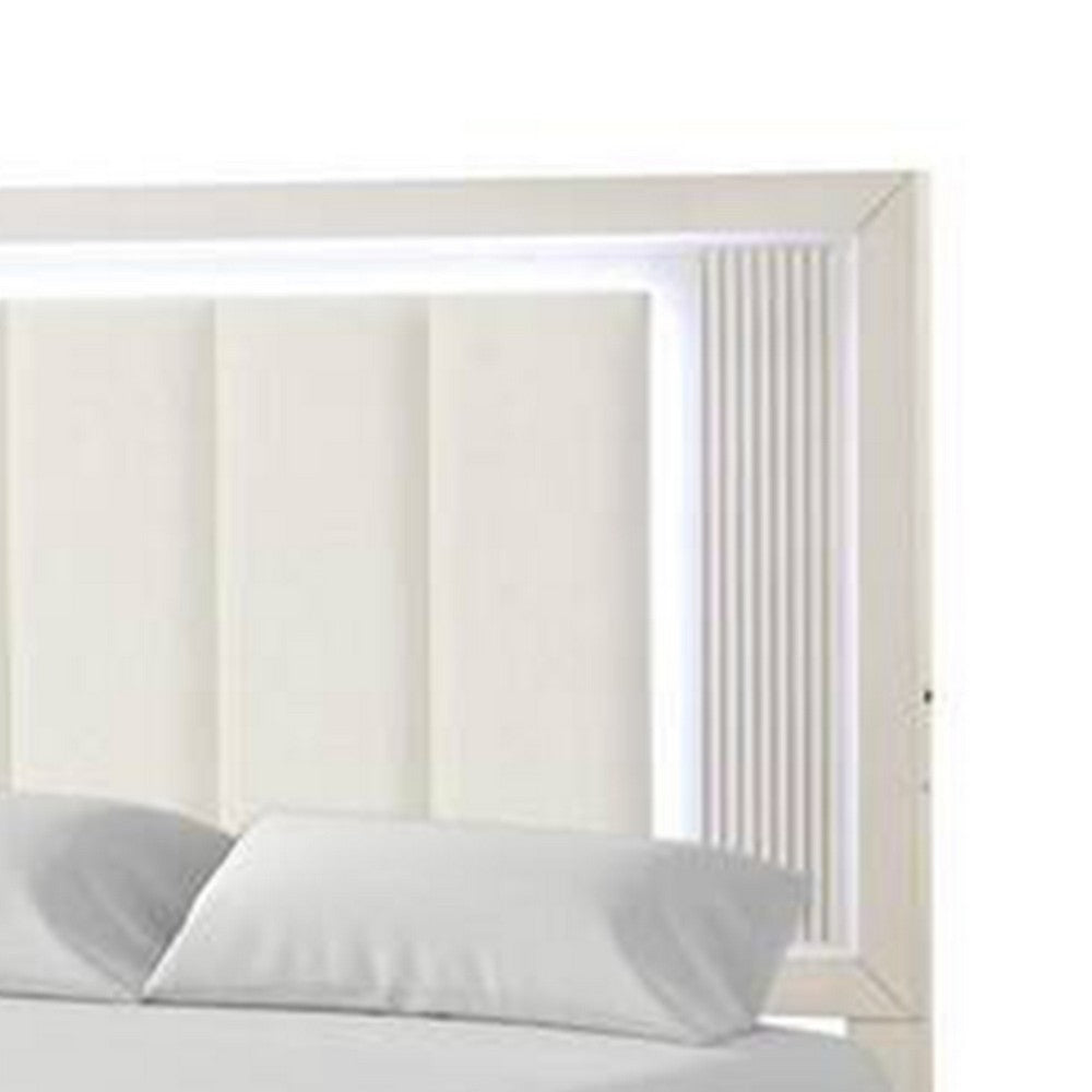 Queen Bedroom Set, White, Chrome Wood, 3 Piece Set with 2 Nightstands