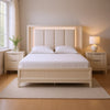 Queen Bedroom Set, White, Chrome Wood, 3 Piece Set with 2 Nightstands