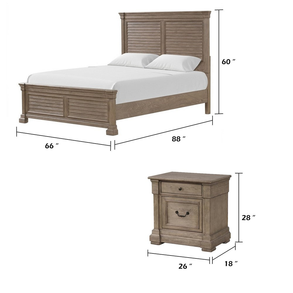 Queen Bedroom Set, Gray, Dark Bronze Wood, 2 Piece Set with Nightstand