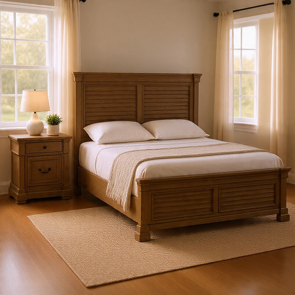 Queen Bedroom Set, Gray, Dark Bronze Wood, 2 Piece Set with Nightstand