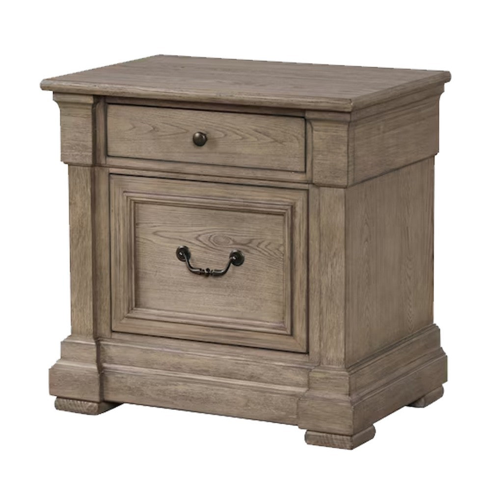 Queen Bedroom Set, Gray, Dark Bronze Wood, 3 Piece Set with 2 Nightstands