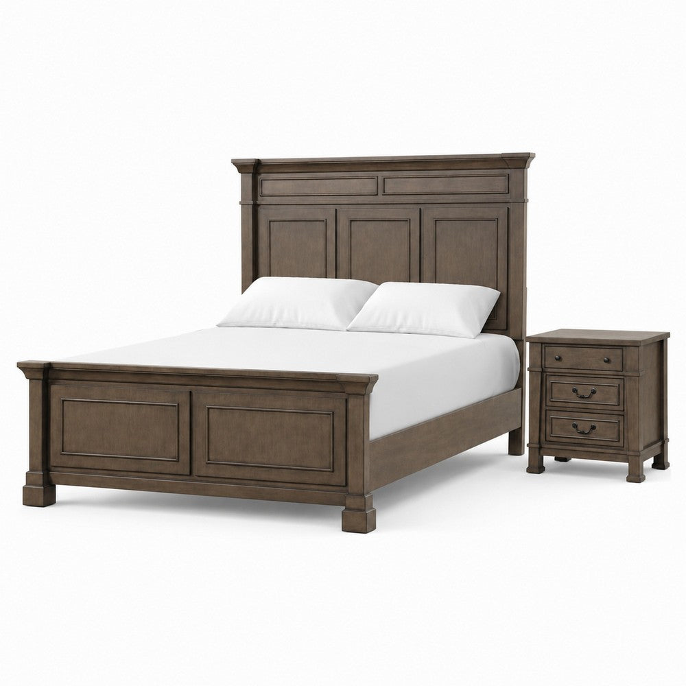 Queen Bedroom Set, Walnut Brown, Black, 2 Piece Set with Nightstand