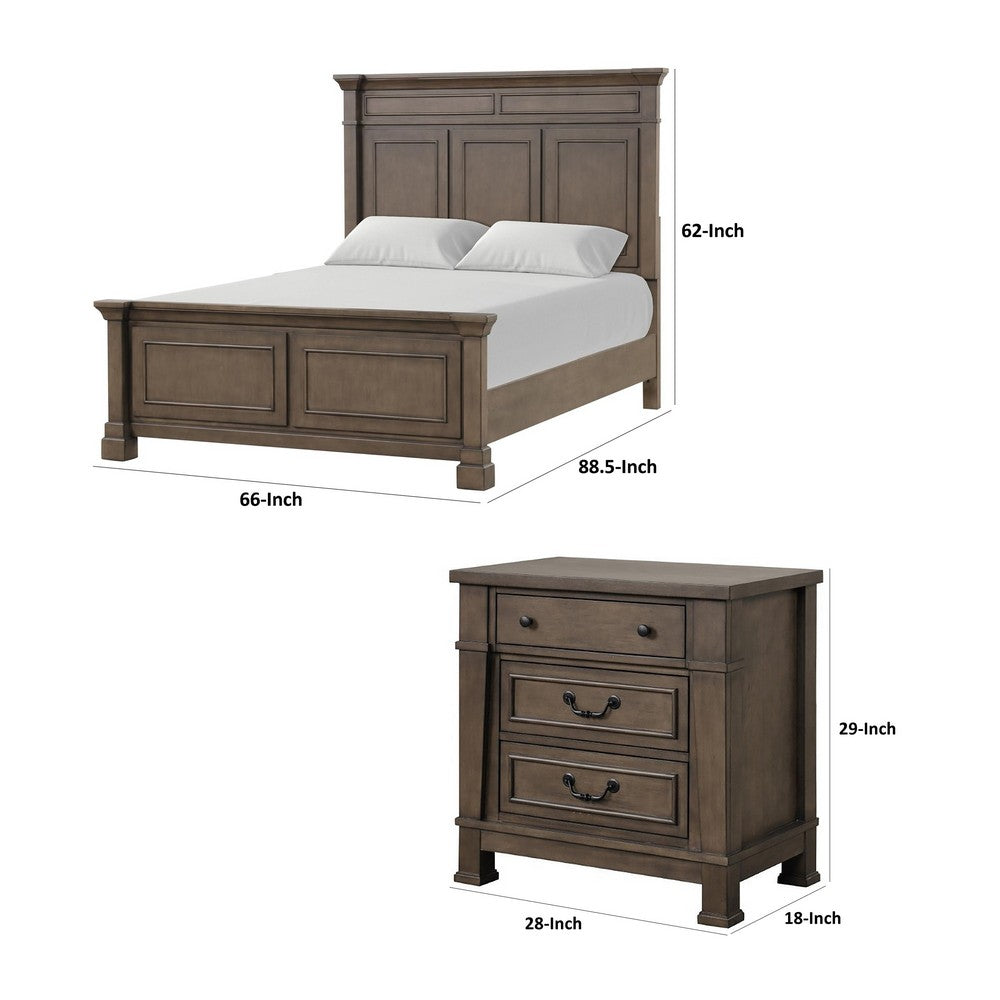 Queen Bedroom Set, Walnut Brown, Black, 2 Piece Set with Nightstand