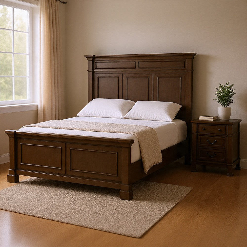 Queen Bedroom Set, Walnut Brown, Black, 2 Piece Set with Nightstand