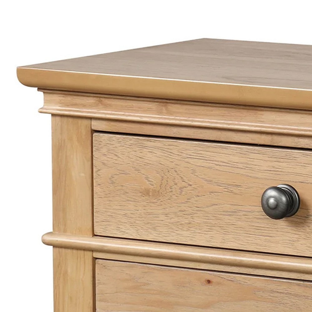 Queen Bedroom Set, Natural Oak Brown Wood, 2 Piece Set with Nightstand