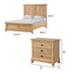 Queen Bedroom Set, Natural Oak Brown Wood, 3 Piece Set with 2 Nightstands