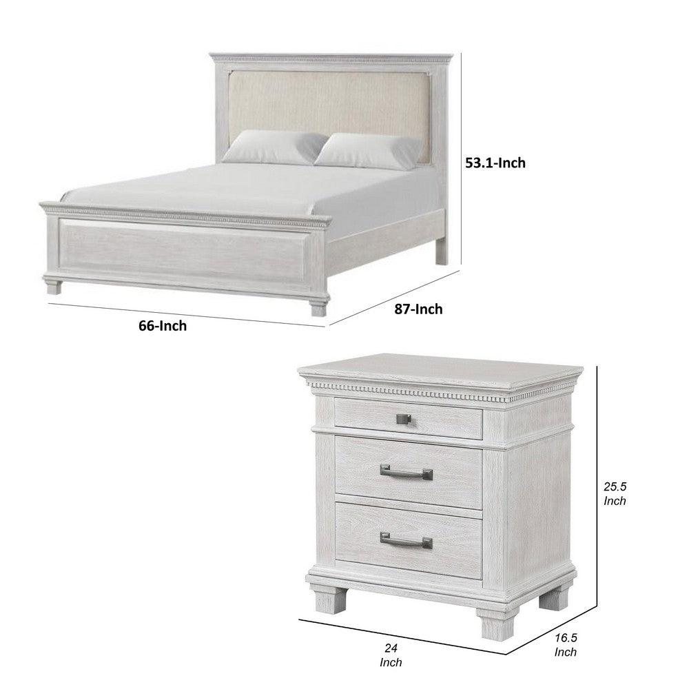 Queen Bedroom Set, Gray, Cream Wood, 2 Piece Set with Nightstand