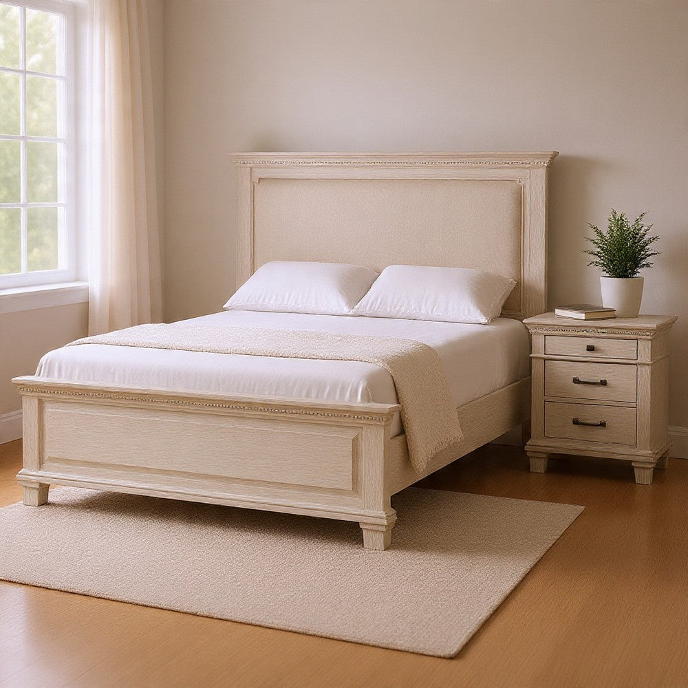 Queen Bedroom Set, Gray, Cream Wood, 2 Piece Set with Nightstand
