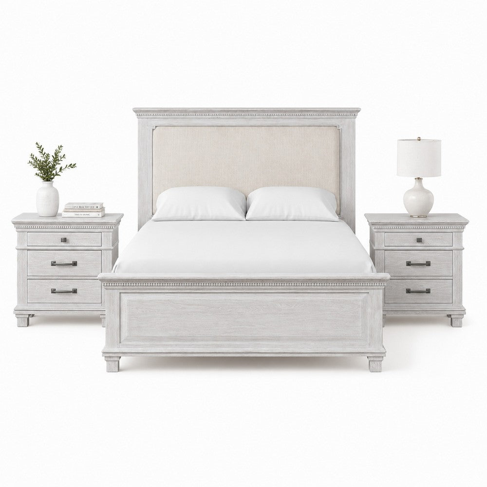 Queen Bedroom Set, Gray, Cream Wood, 3 Piece Set with 2 Nightstands