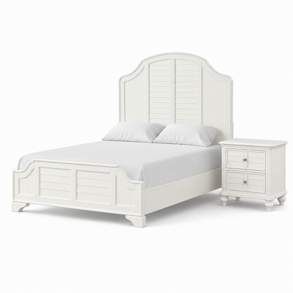 Queen Bedroom Set, White Wood, 2 Piece Set with Nightstand