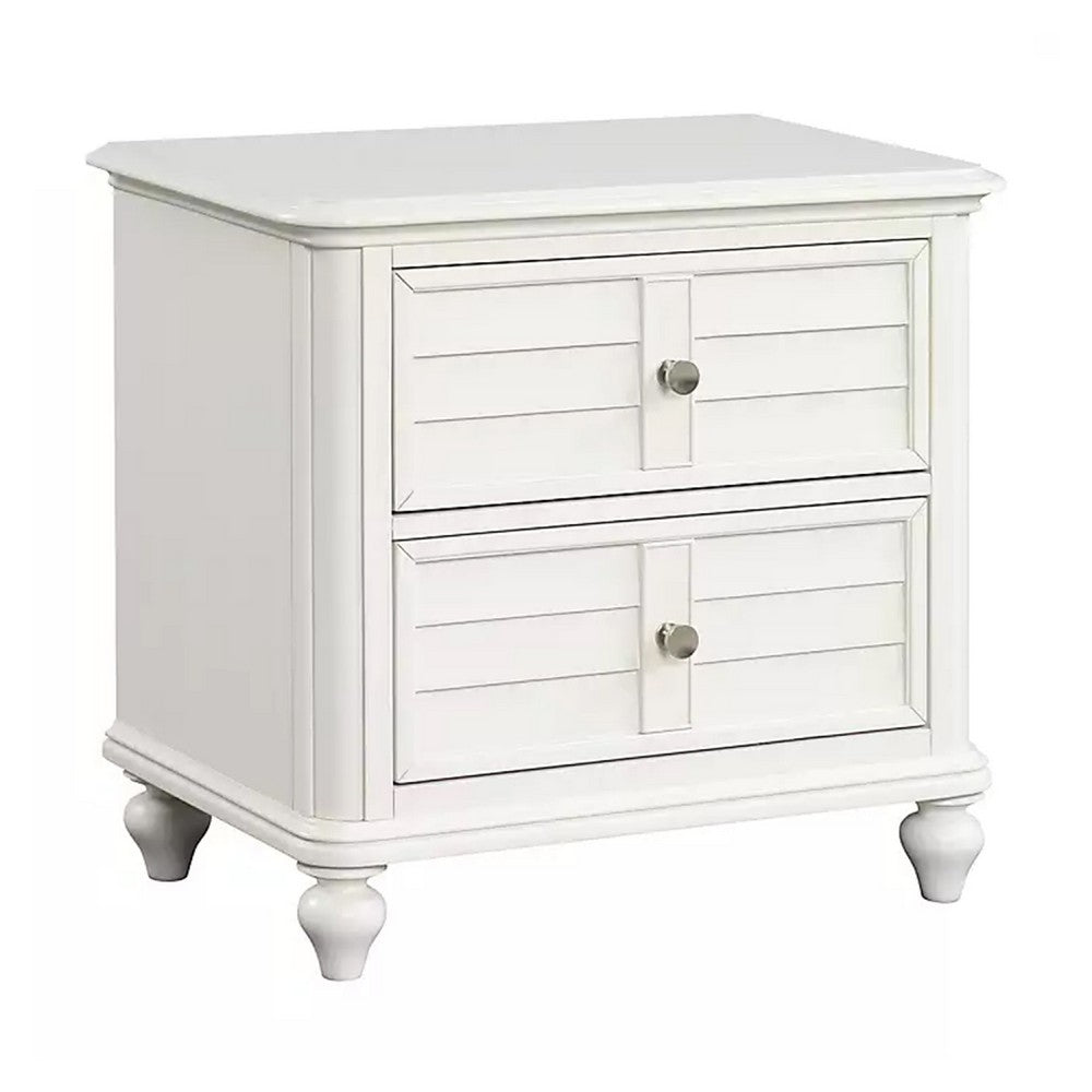 Queen Bedroom Set, White Wood, 2 Piece Set with Nightstand
