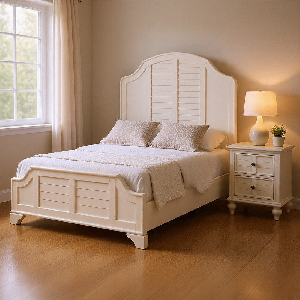 Queen Bedroom Set, White Wood, 2 Piece Set with Nightstand
