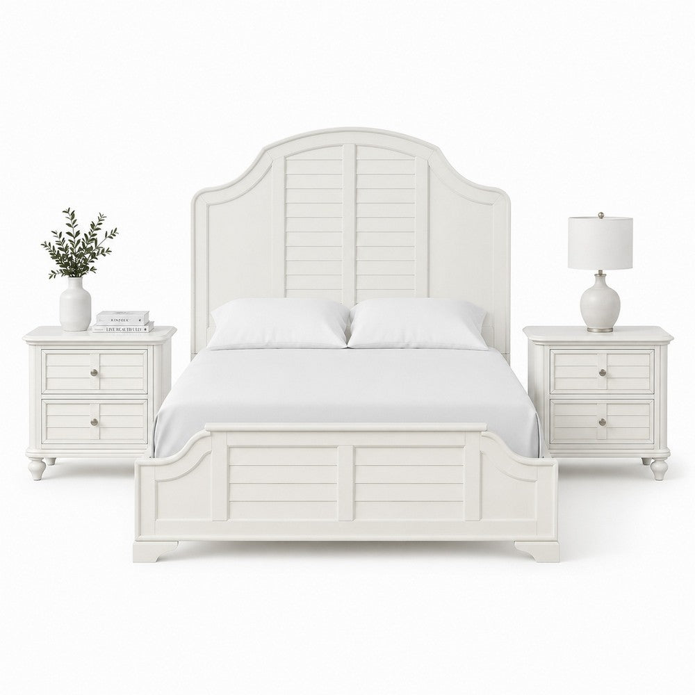 Queen Bedroom Set, White Wood, 3 Piece Set with 2 Nightstands
