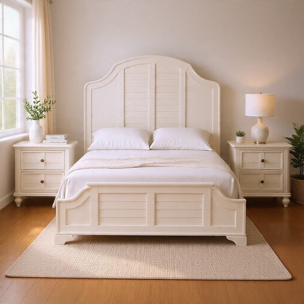 Queen Bedroom Set, White Wood, 3 Piece Set with 2 Nightstands