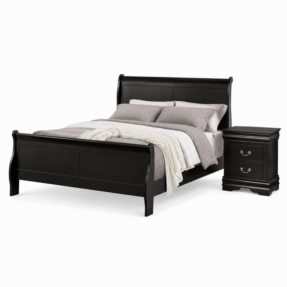 Queen Bedroom Set, Black, Nickel Wood, 2 Piece Set with Nightstand