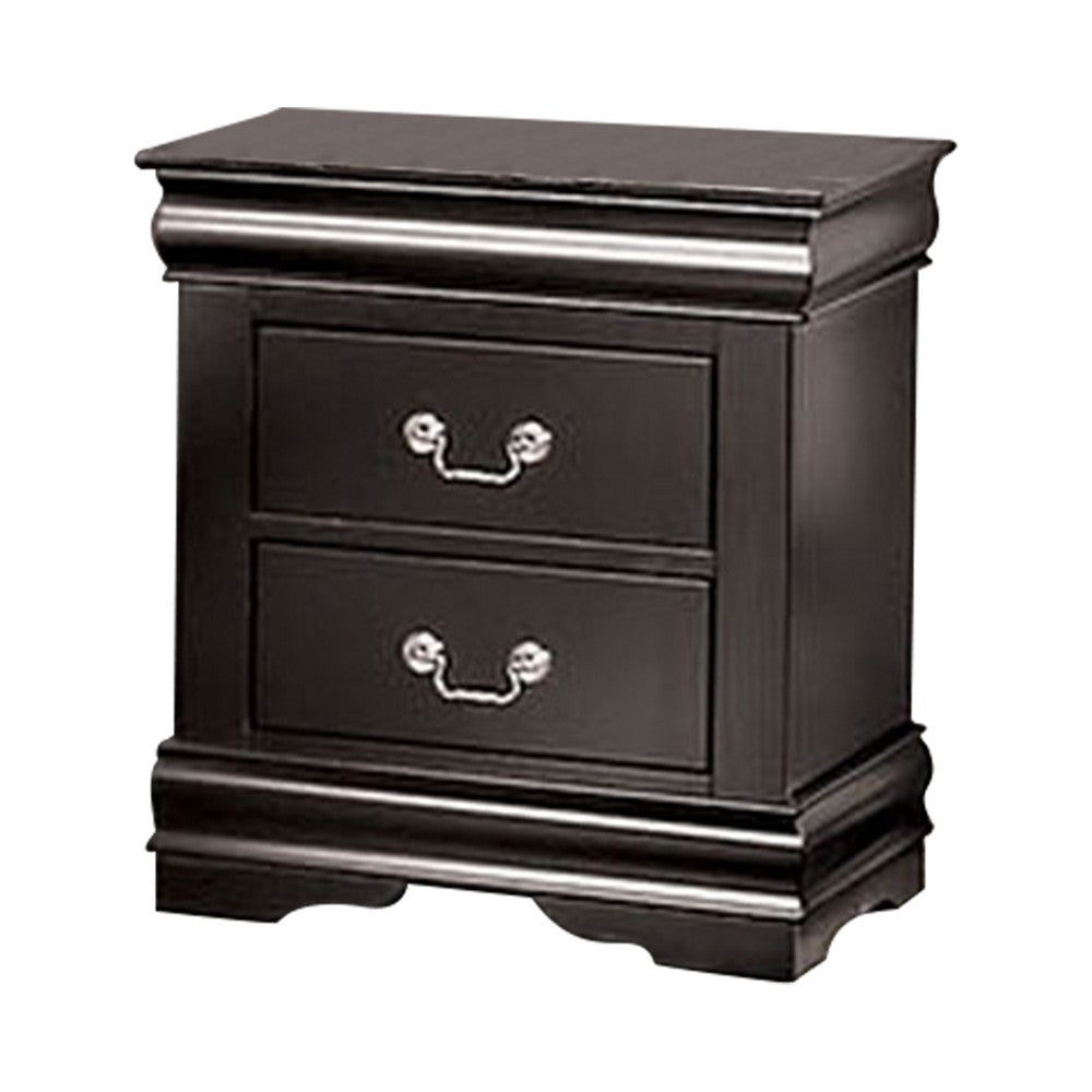 Queen Bedroom Set, Black, Nickel Wood, 3 Piece Set with 2 Nightstands