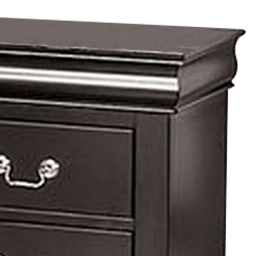 Queen Bedroom Set, Black, Nickel Wood, 3 Piece Set with 2 Nightstands