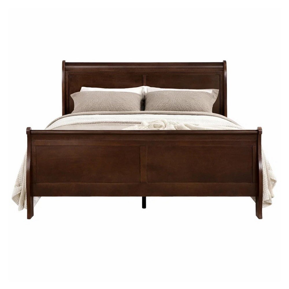 Queen Bedroom Set, Cherry Brown, Bronze Wood, 3 Piece Set with 2 Nightstands