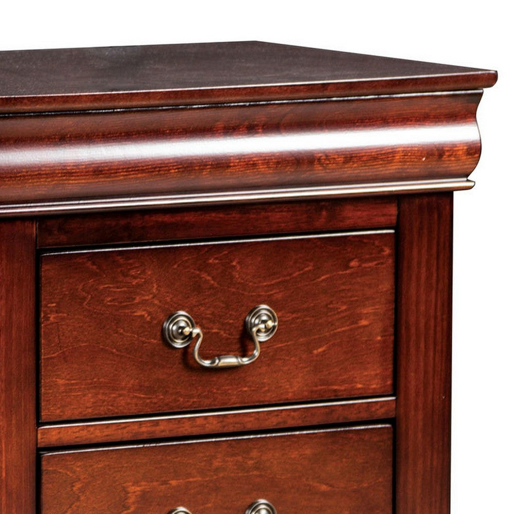 Queen Bedroom Set, Cherry Brown, Bronze Wood, 3 Piece Set with 2 Nightstands