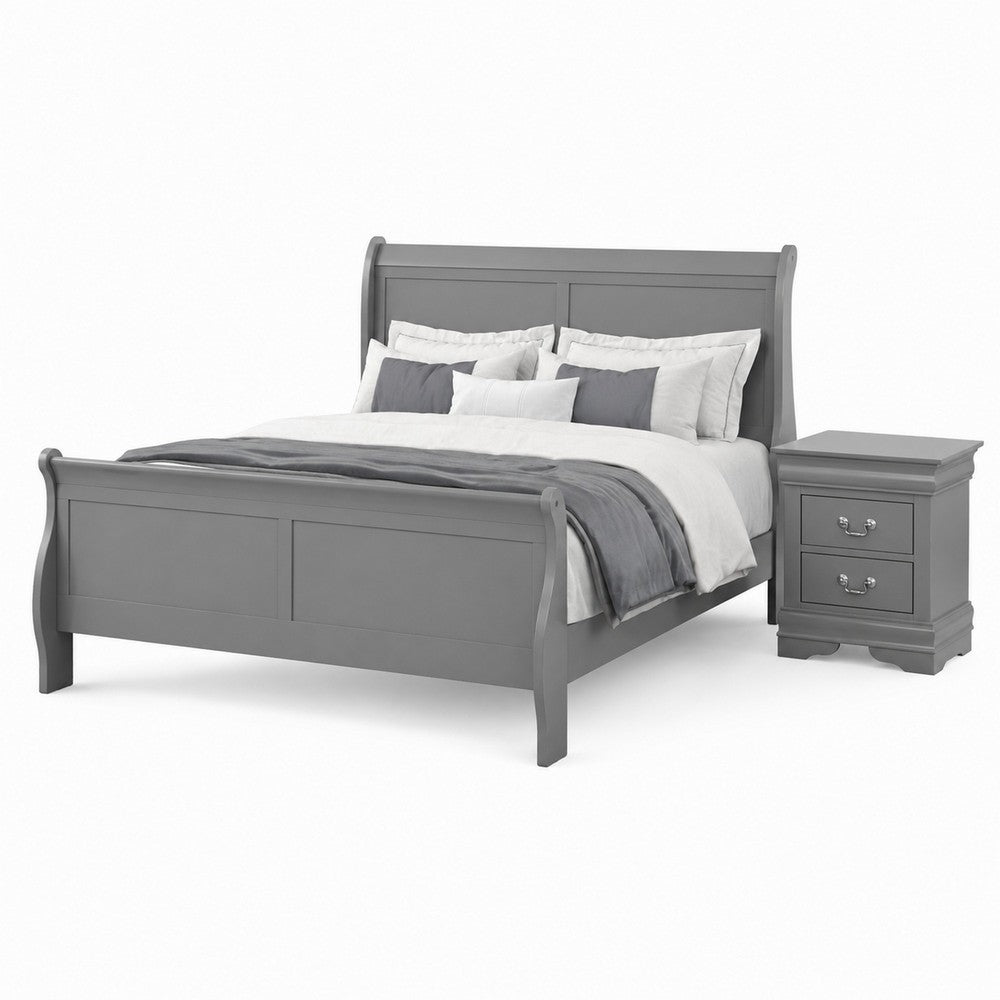 Queen Bedroom Set, Gray, Nickel Wood, 2 Piece Set with Nightstand
