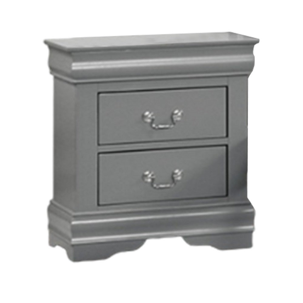 Queen Bedroom Set, Gray, Nickel Wood, 2 Piece Set with Nightstand