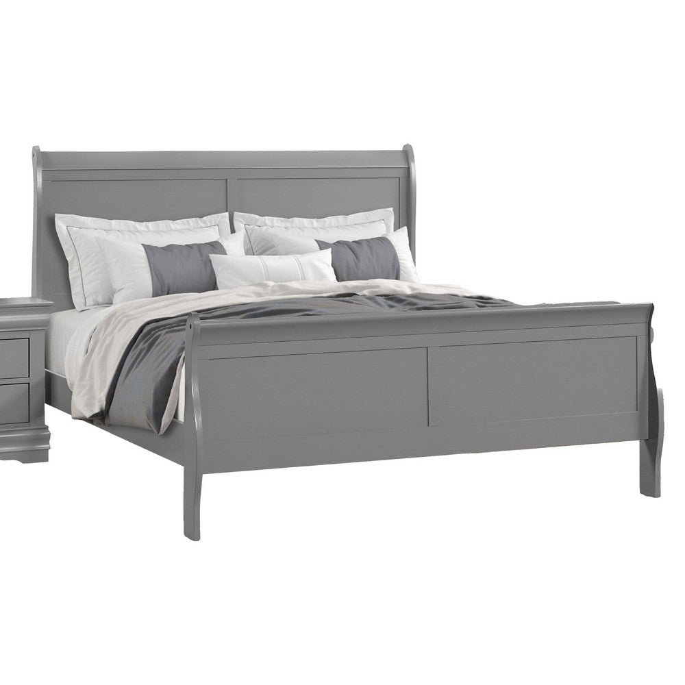 Queen Bedroom Set, Gray, Nickel Wood, 3 Piece Set with 2 Nightstands
