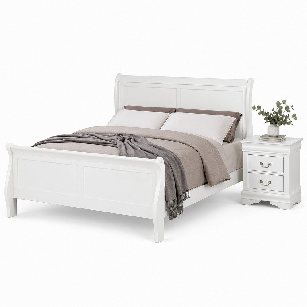 Queen Bedroom Set, White, Nickel Wood, 2 Piece Set with Nightstand
