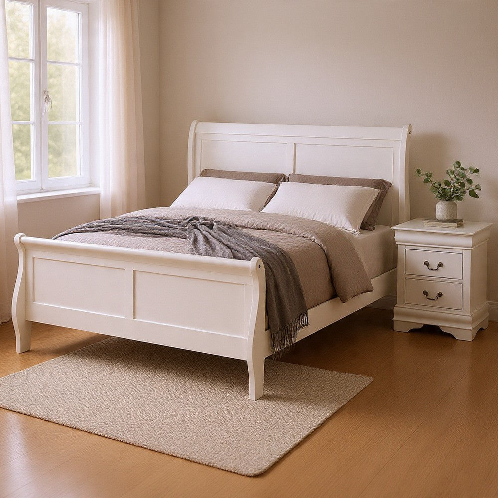 Queen Bedroom Set, White, Nickel Wood, 2 Piece Set with Nightstand