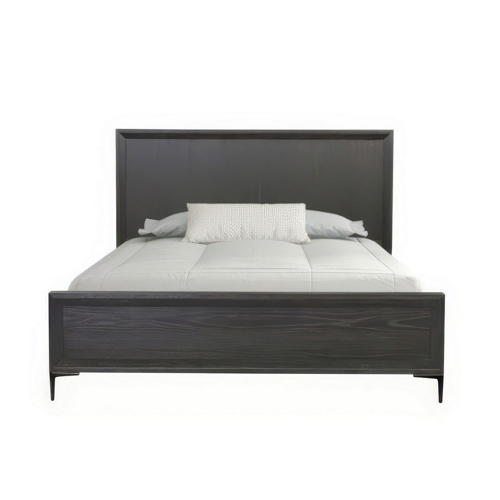 Queen Bedroom Set, Espresso Brown, Silver, Black Wood, 2 Piece Set with Nightstand