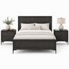 Queen Bedroom Set, Espresso Brown, Silver, Black Wood, 3 Piece Set with 2 Nightstands