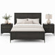 Queen Bedroom Set, Espresso Brown, Silver, Black Wood, 3 Piece Set with 2 Nightstands