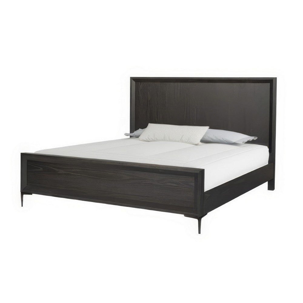 Queen Bedroom Set, Espresso Brown, Silver, Black Wood, 3 Piece Set with 2 Nightstands