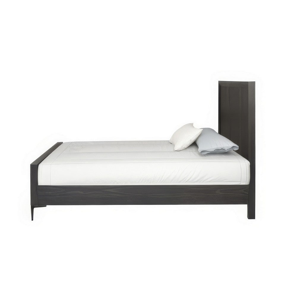 Queen Bedroom Set, Espresso Brown, Silver, Black Wood, 3 Piece Set with 2 Nightstands